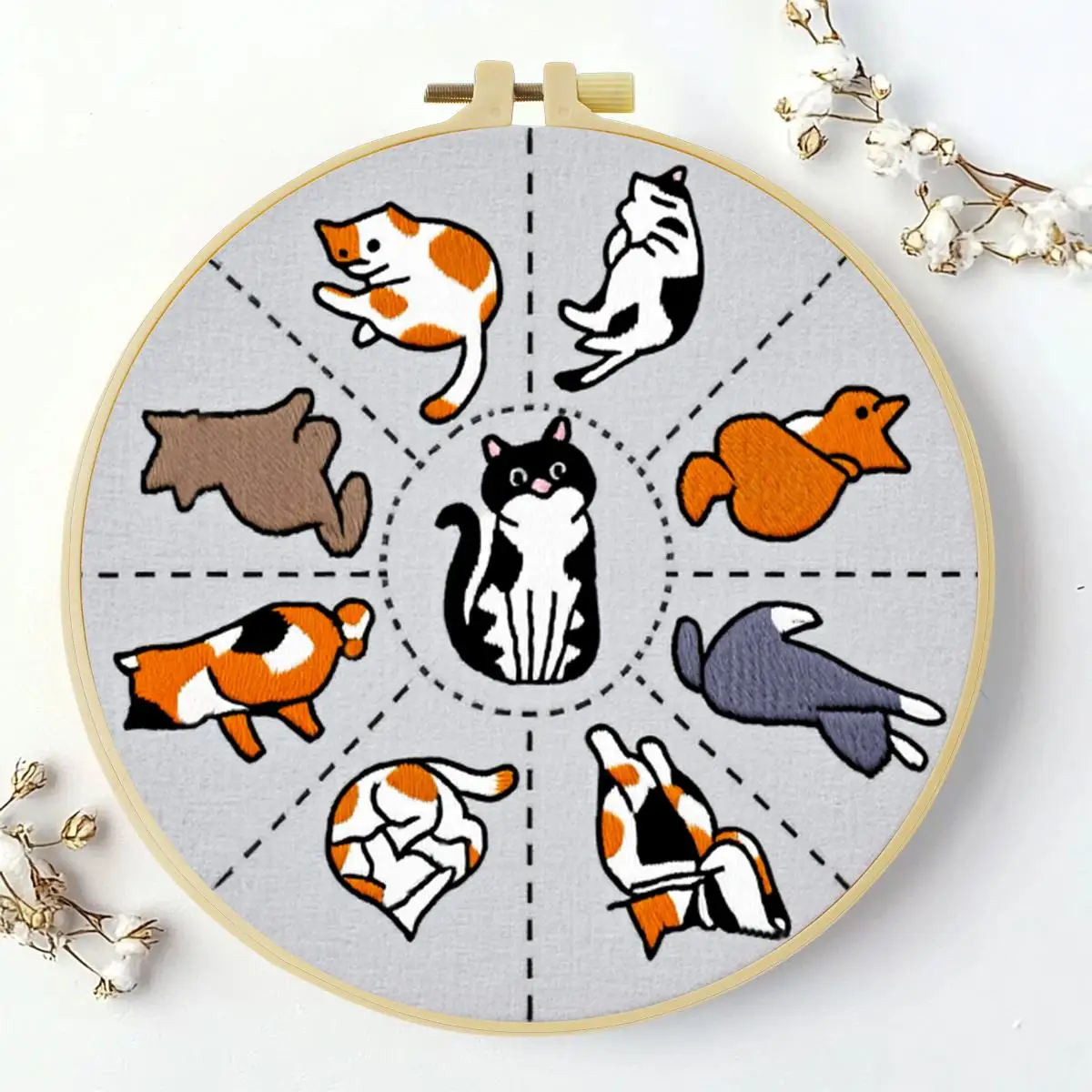 1 Stück 20x20cm/15x15cm 7,87/6,3 Zoll Tier - Katze Stickerei Starter-Kit DIY-Kit DIY-Stickerei-Set für Anfänger – Detail 3
