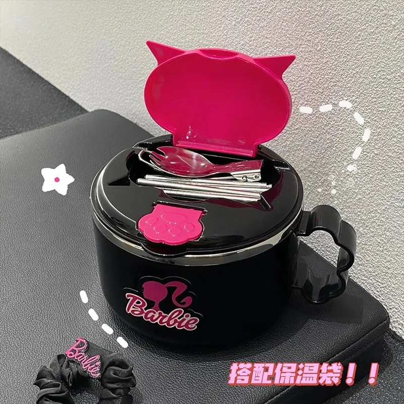 Ins Miniso Joint Name Barbie 304 Stainless Steel Lunch Box Kawaii High Temperature Resistance Rice Bowl with Lid Drainable