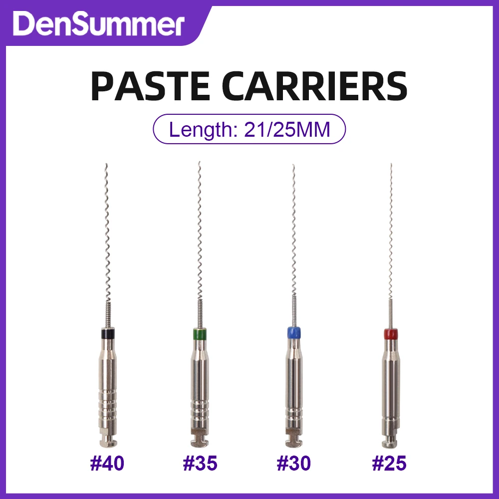 DenSummer 4Pcs/Box Dental Rotary Paste Carriers #25-40 Dentistry Endodontic Reamers Drill 21/25mm Stainless Steel Endo File 1Box