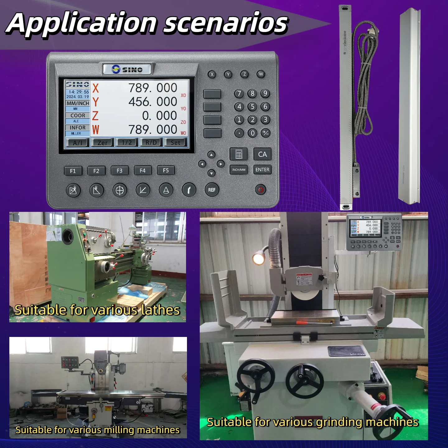 عالية الدقة SDS200 4 محور LCD DRO مجموعة القراءات الرقمية و 0-1000 مللي متر 5um 1um مقياس خطي التشفير الاستشعار لطحن مخرطة تحول