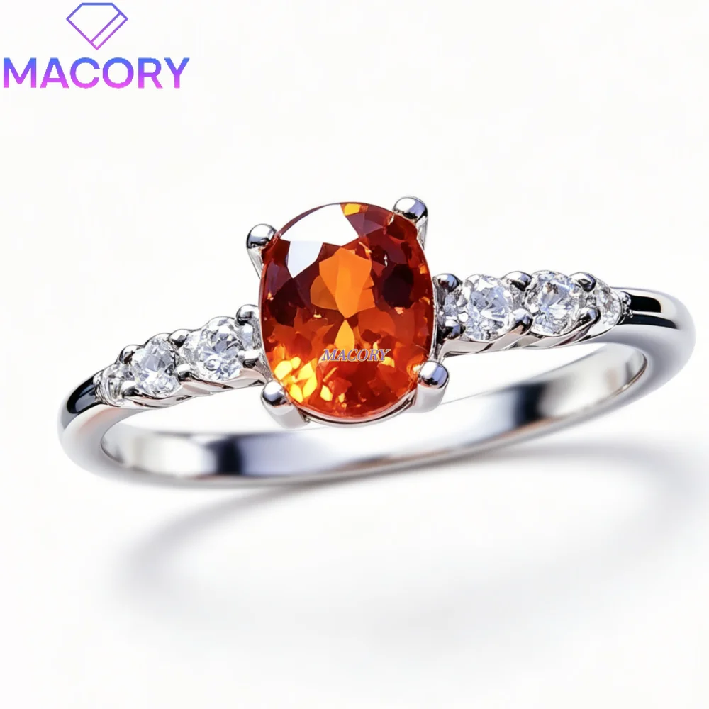 925 Sterling Silver Natural Mandarin Garnet Ring Simple Design Classic  for Work or Valentine's Day Gift Anniversary gift
