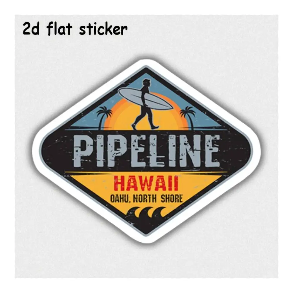Pipeline Hawaii Beach Surfing Waterproof Vinyl Decal For Car Motorcycle Laptop Water Bottle Smooth Surfaces