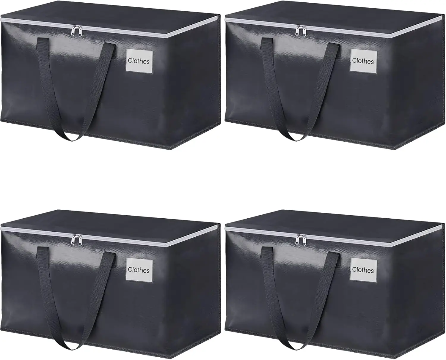 

Heavy Duty Moving Bags with Zipper, Reinforced Handles, Collapsible Storage Totes for Moving and Travel 93L Gray 4 Pack