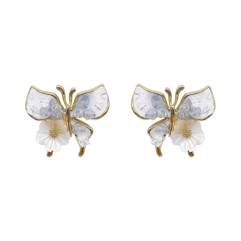 Korean Fashion Color Crystal Flower Butterfly Earrings for Women Exquisite Elegant Earring Wedding Party Luxury Jewelry Gift