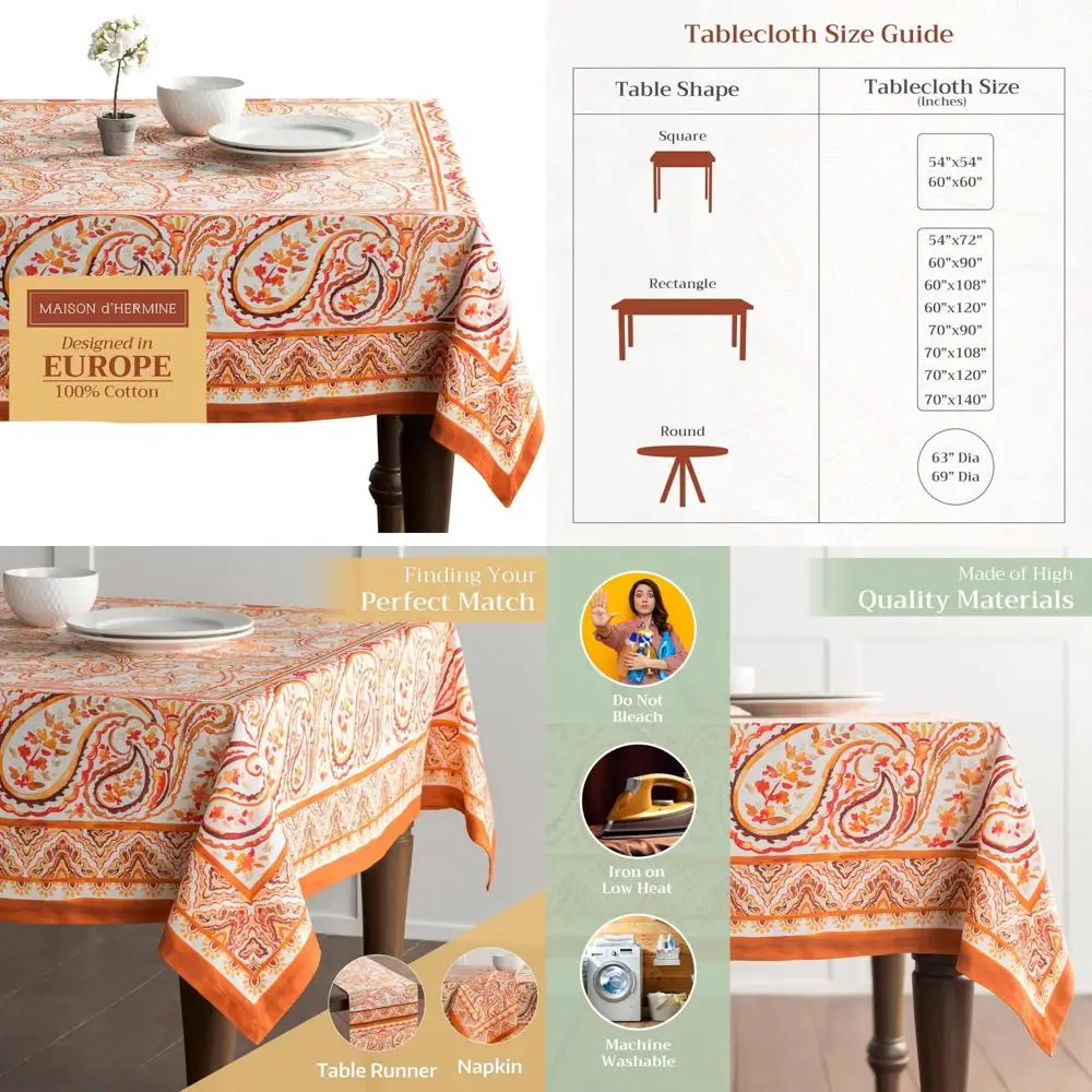 

Cotton Rectangle Tablecloth 60x108 Inches, Fall-Themed, Reusable for Everyday and Thanksgiving Celebrations