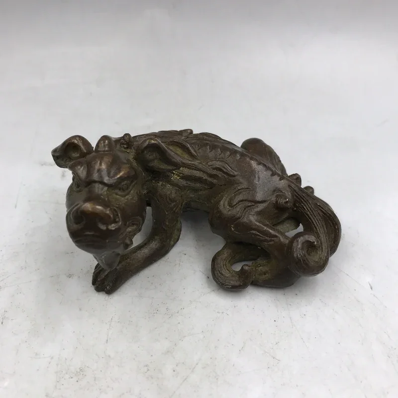 CHINA brass bronze fengshui Ancient Mythical Animals Statue Metal crafts family desktop decor Ornaments