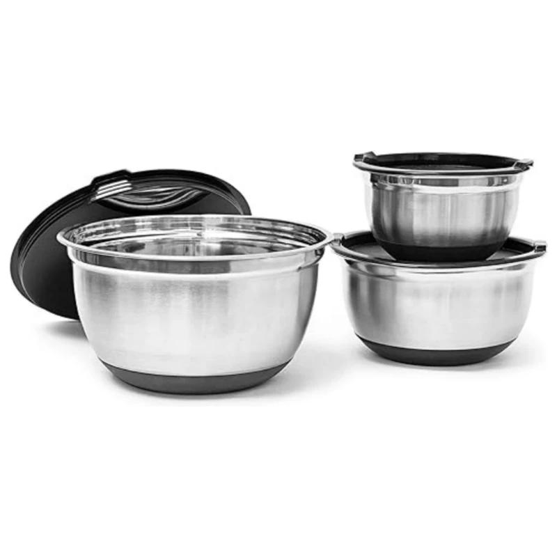 Starley-set 3 Stainless Steel Bowls, Multi-function with Airtight Lid, Mixing Bowl/Salad Bowl Set, 16cm/20cm/24cm