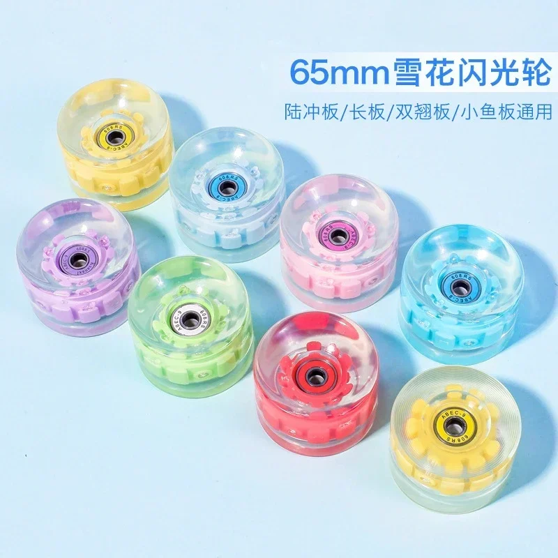 65mm Land surfboard luminous wheel transparent PU colored flashing wheel skateboard vitality board long board snowflake wheel