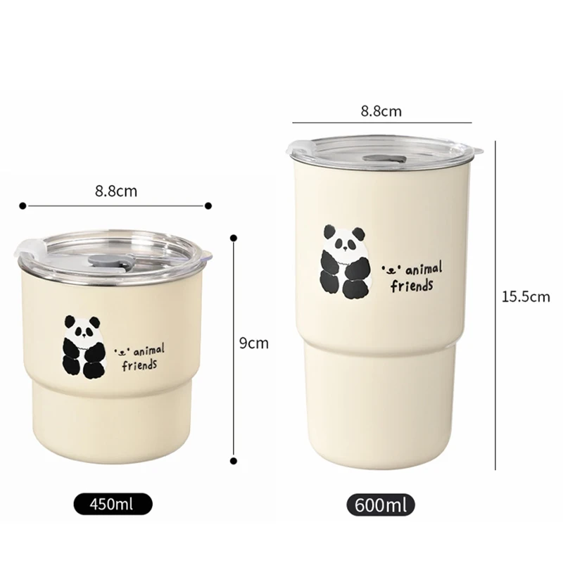 304 Stainless Steel Straw Cup Car Accompanying Water Cup with Lid Cartoon Coffee Cup Stainless Steel Mug