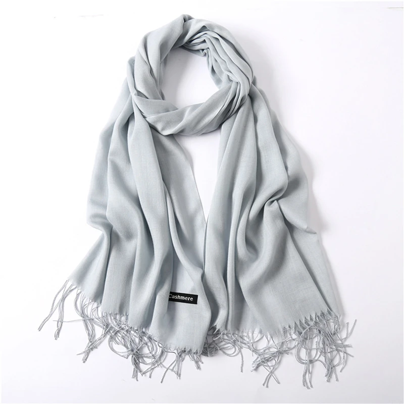 Fashion Solid Color Women Scarf Winter Hijabs Tassels Long Lady Shawls Cashmere Like Pashmina Bandana Scarves Wraps Echarpe