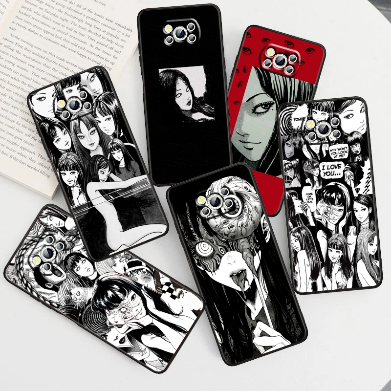 Tomie Kawakami Junji Ito Art For Xiaomi Mi Poco F5 F4 F3 X6 X5 X4 X3 M6 M5 M5S M4 M3 C65 Pro GT NFC 5G Black Soft Phone Case