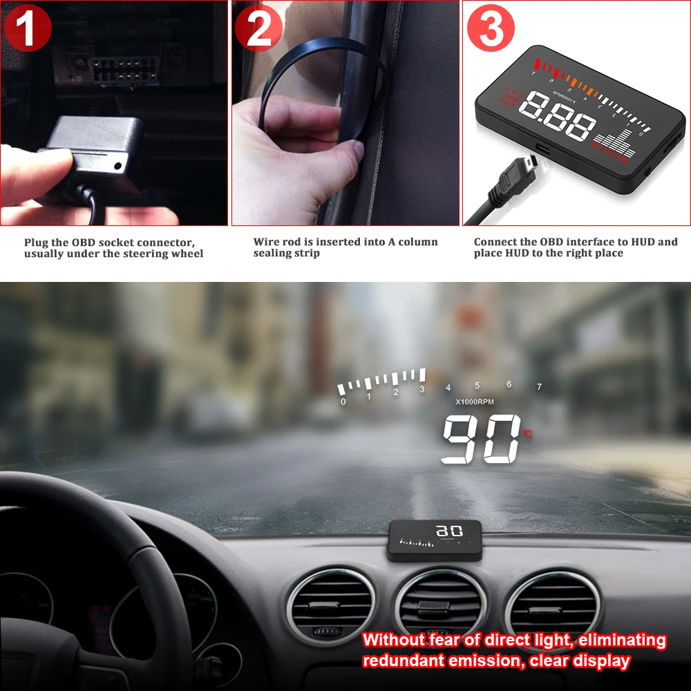 X5 OBD HUD Projector on the Windshield Digital Speedometer Monitor On Board Computer With Overspeed Alarm KM/H MPH Electronic