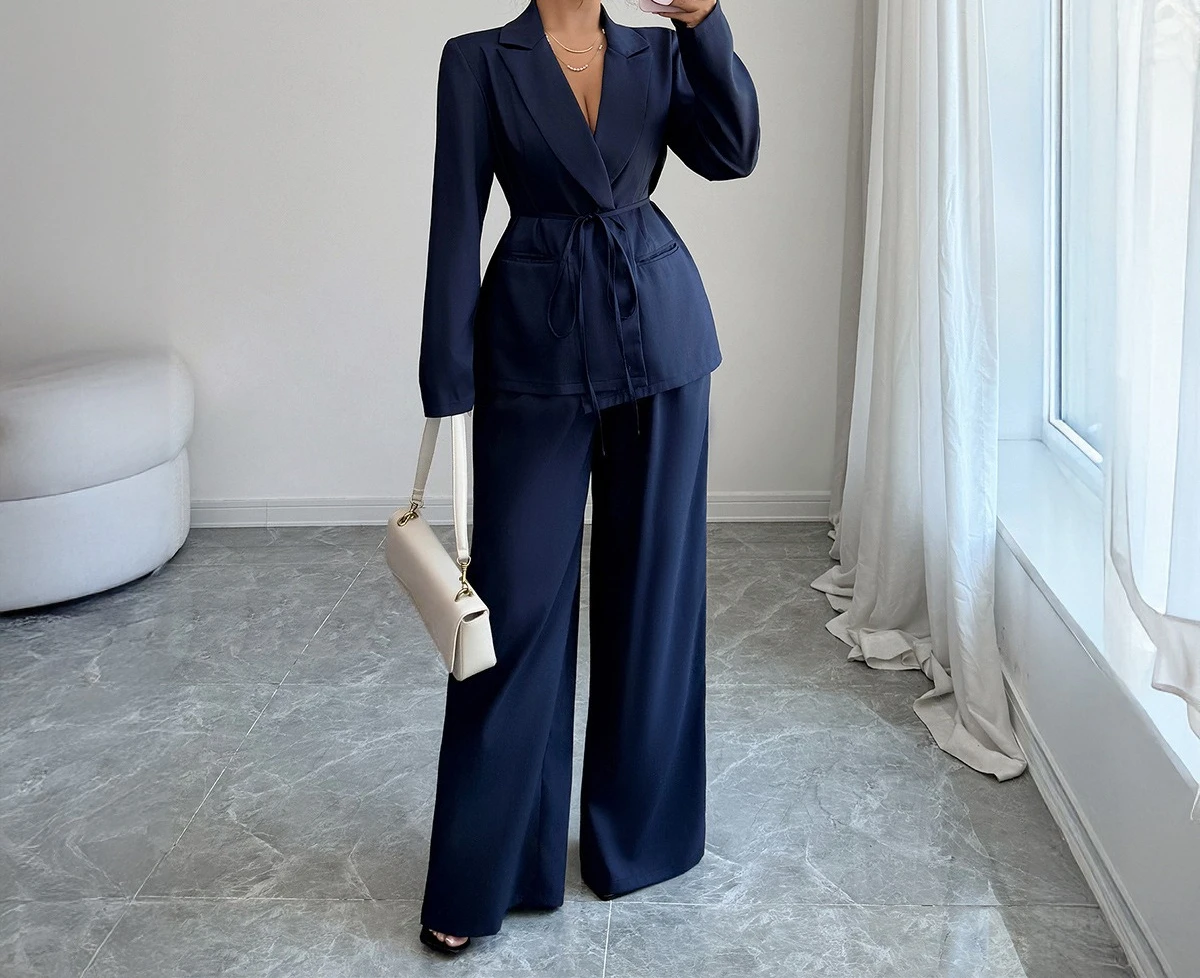 طقم بدلة كاجوال بنمط مستقيم الساق مكون من قطعتين للملابس النسائية لخريف وشتاء 2025 #1