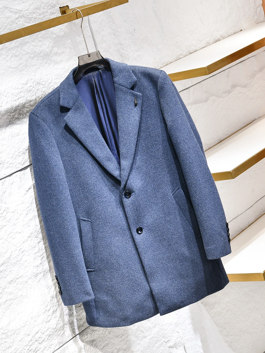 

3D Tailoring Woolen Coat Men's Autumn Winter Business Casual Mid-Length Woolen Overcoat Fashionable Urban Style Long Sleeve