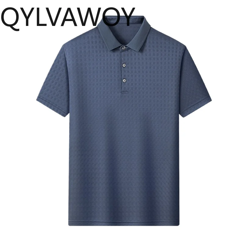 QYLVAWOY 96.8% Real Mulberry Silk Shirts for Man High Quality Summer Polo Shirts Herren Short Sleeve Tops Loose Business Casual