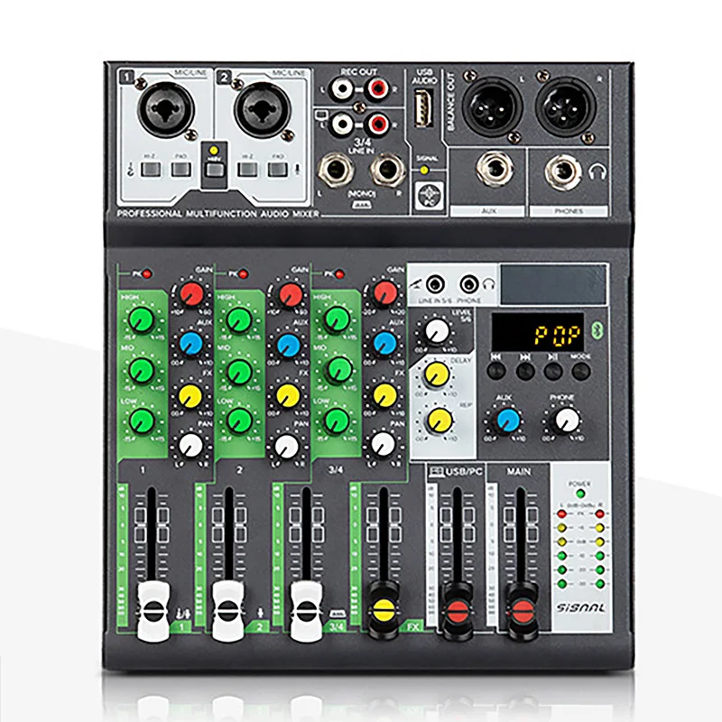 

Professional 4 Channel Audio Mixer Sound Mixing Console Bluetooth-compatible Mixer Good Sensitivity USB DJ Mixer Board