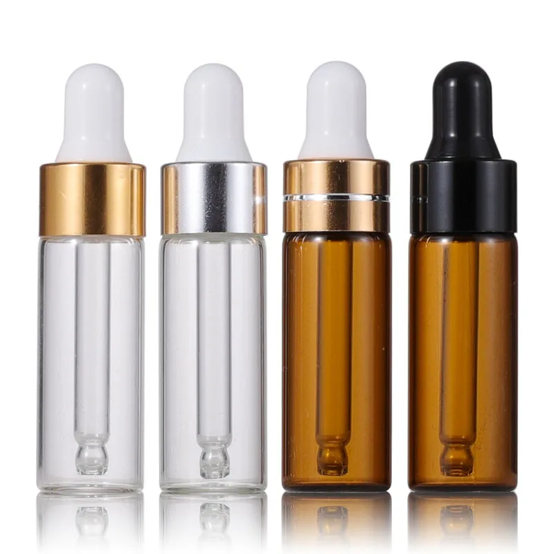 50pcs 1ml 2ml 3ml 5ml Mini Glass Dropper Bottles With Cap Essential Oil Aromatherapy Bottles Refillable Reagent Pipettes Bottles