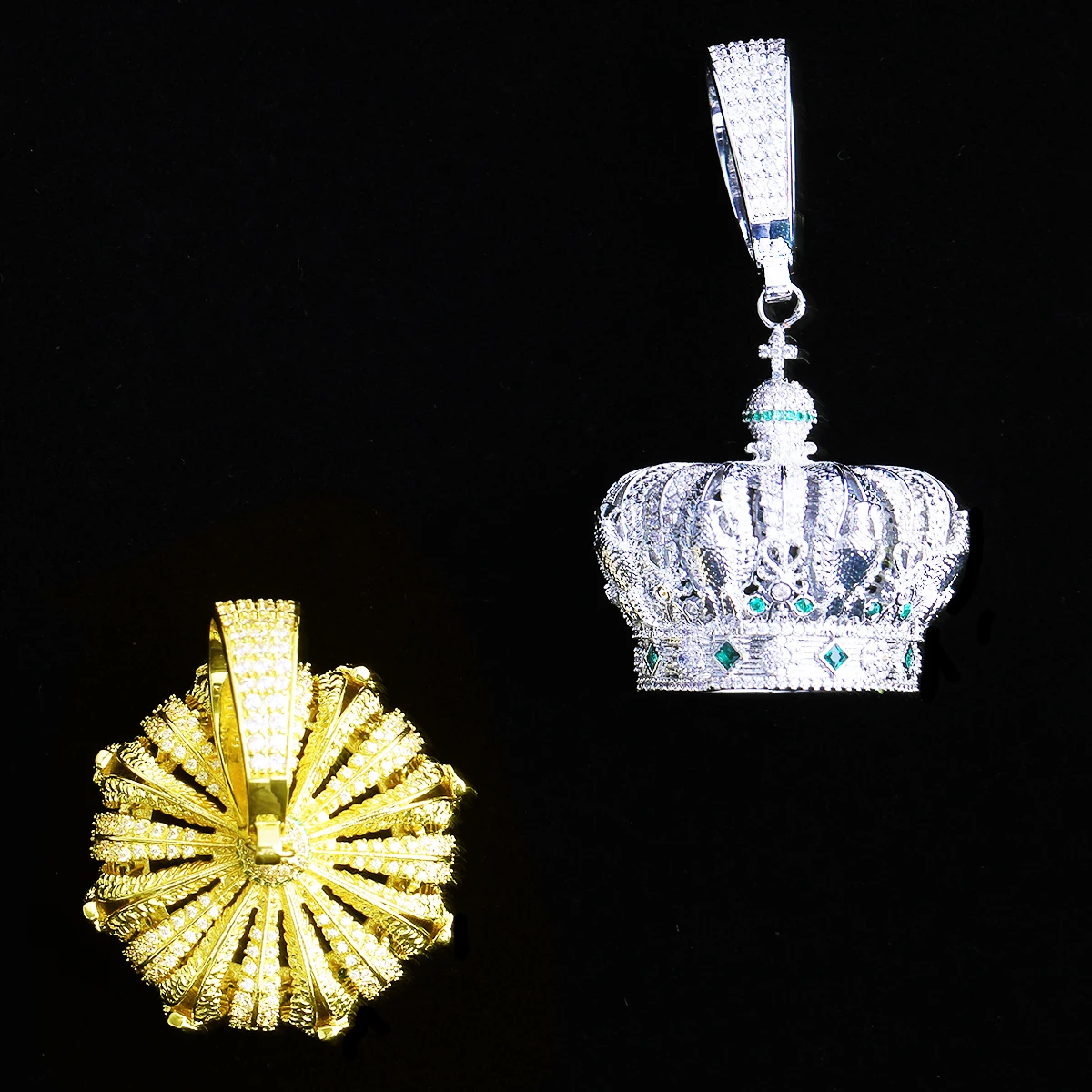 Aokaishen Iced Out Paris Vintage Crown Necklace Pendant for Queen Real Gold Plated Cubic Zirconia Hip Hop Jewelry