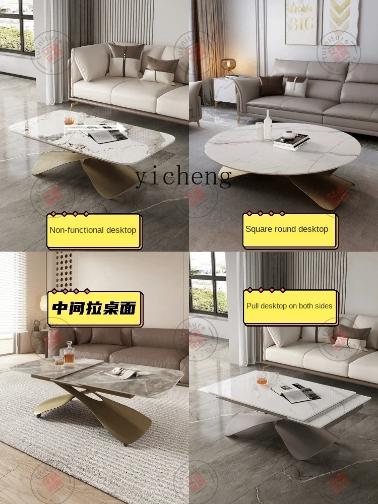 ZTqh لوحة حجرية طاولة القهوة الخفيفة الفاخرة الحديثة متعددة الوظائف غرفة المعيشة المنزل جولة المحمول رفع طاولة القهوة