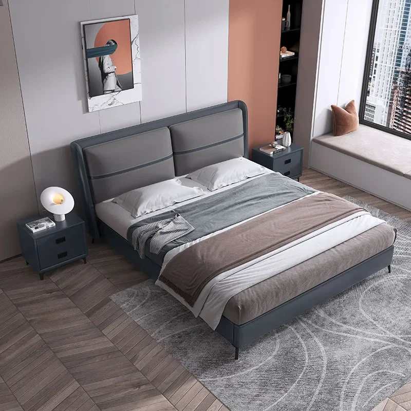 High Quality Light Luxury Modern Simple Leather Bed Bedroom Furniture Double 1.8m King Size Bed