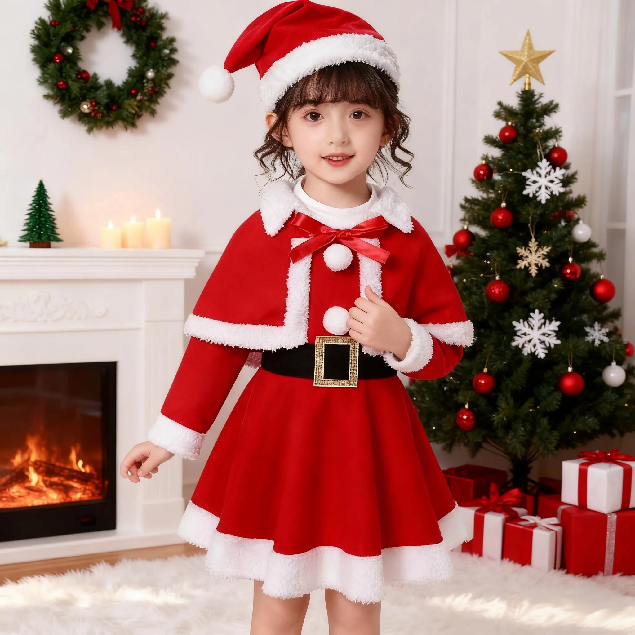 

Новогодний костюм принцессы-оленёнка для девочек, детский наряд для косплея, хлопковый костюм для выступлений с длинными рукавами и шляпой в комплекте