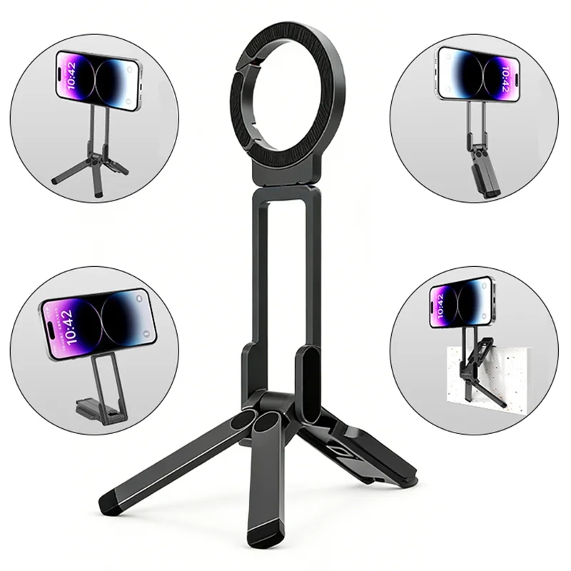 

Magnetic Phone Tripod Stand for iPhone/Android with Magnetic Ring Pocket Foldable Cell Phone Stand Fits Meeting Vlog Gym Travel