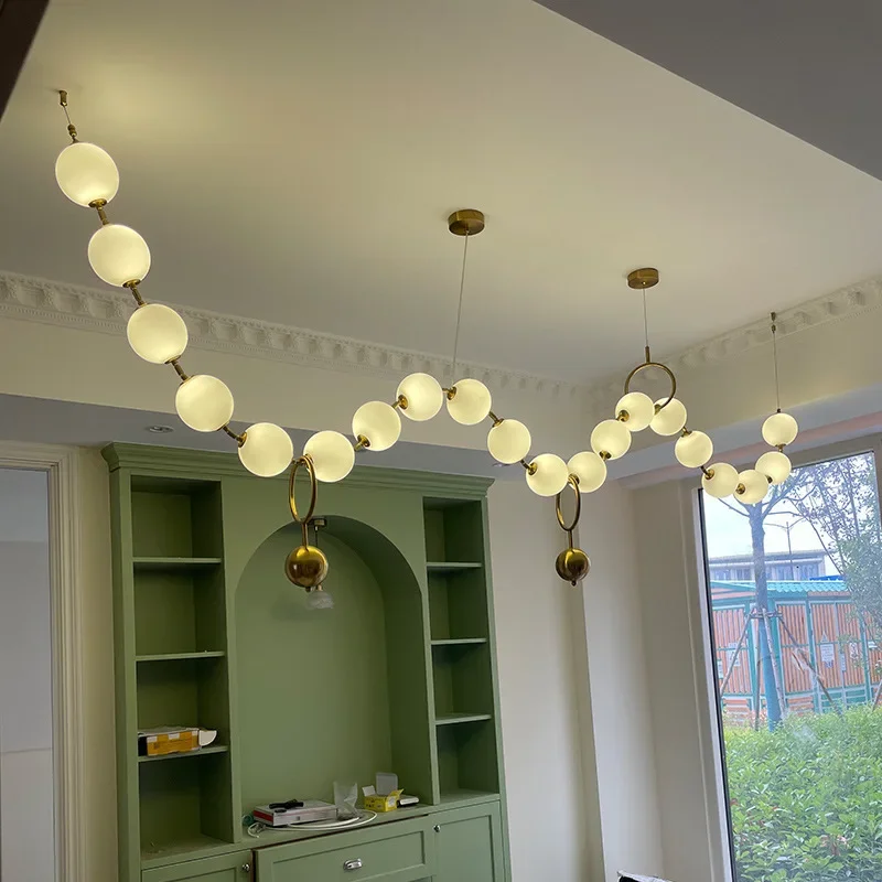 Nordic Glass Globe String Pendant Light Luxurious Multi-Ball LED Hanging Ceiling Lamp Living Room Bedroom Home Decor Lighting