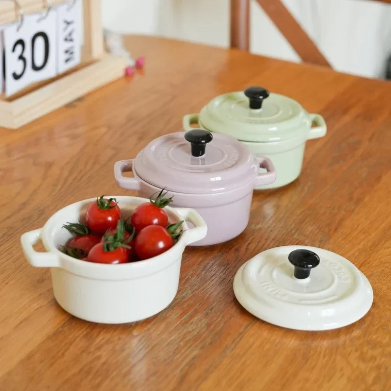 200ML Ceramic Breakfast Bowl Ramekins with Lids Oven Safe Creme Brulee,Mini Casserole Souffle Cover&Handle for French Onion Soup