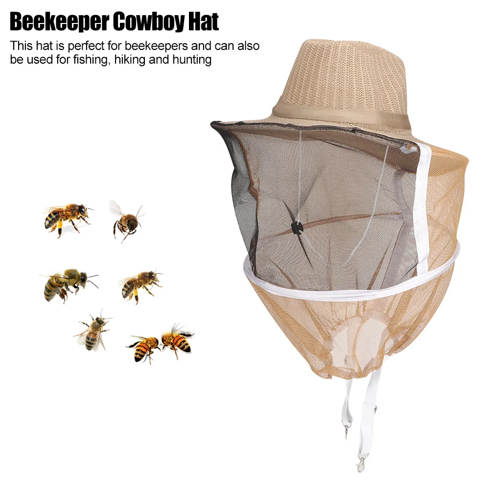 Outdoor Beekeeper Cowboy Hat Breathable Fireproof Beekeeping Veil  Face Head Protector Beekeeping Hat with Veil