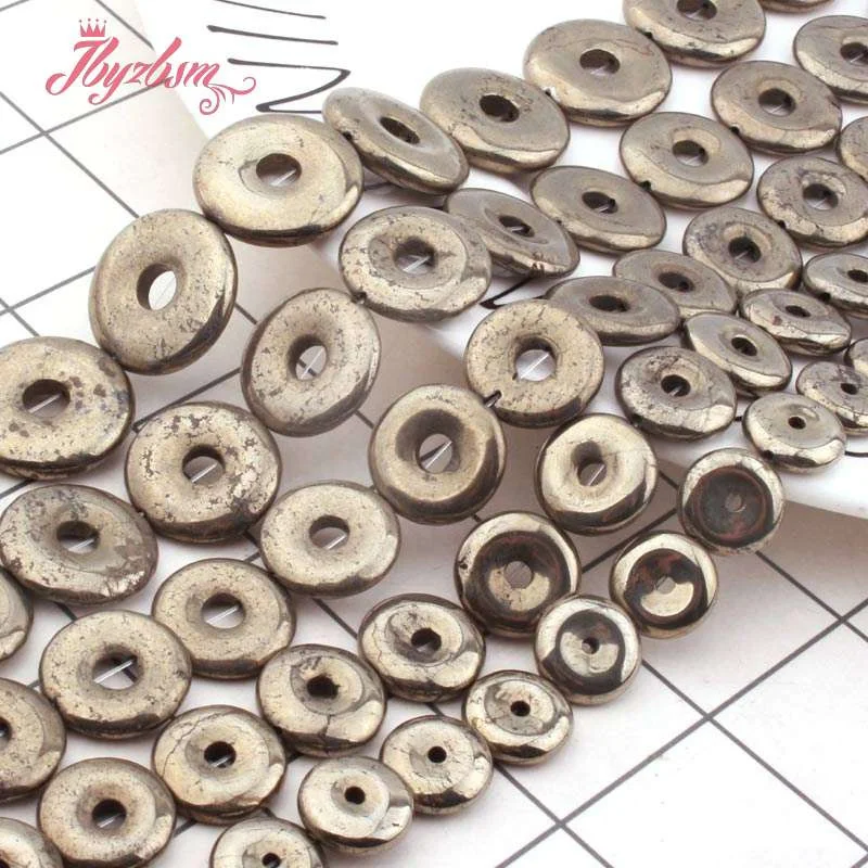 Natural Pyrite Beads Donut Stone Loose Beads for DIY Necklace Bracelet Jewelry Making Strand 15 Inch 12/16/18/20mm Free shipping