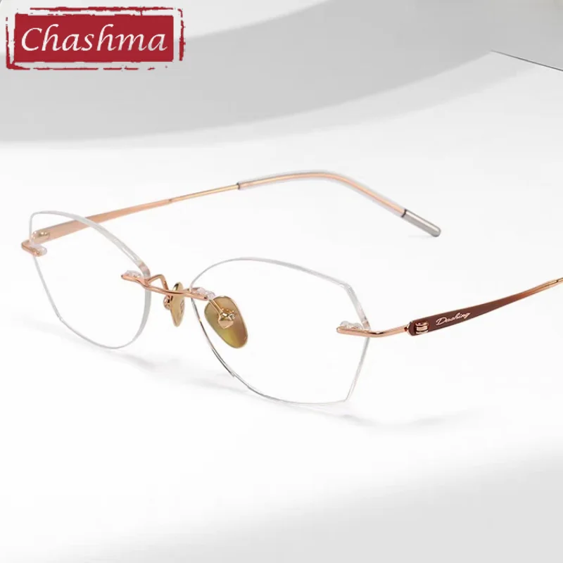 Chashma Pure Titanium Women Fashion Eyewear Prescription Glasses Ultra Lightweight Rimless Frames Flexible Eyeglasses Spectacles