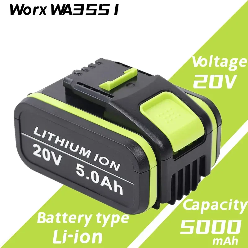 Imagem -02 - Substituição da Bateria de Iões de Lítio para Worx 20v 5.0ah 5000mah Wa3551 Wa3551.1 Wa3553 Wa3553.2 Wa3641 Bateria e Carregador Pack 13