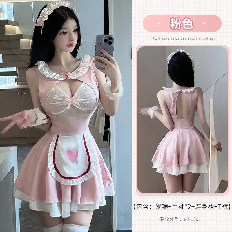 Kawaii Lolita Empregada Cosplay Roupas para Menina, Uniforme Japonês Garçonete, Bonito Vestido Francês, Trajes de Festa Porno, Roupa Café, Escavar