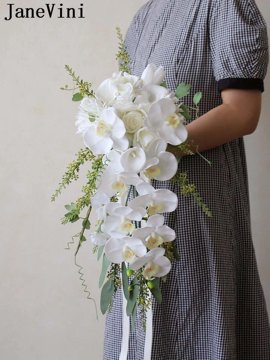 Janevini-白い蝶の滝,カスケード,人工の花束,花嫁のための造花,結婚式の贈り物