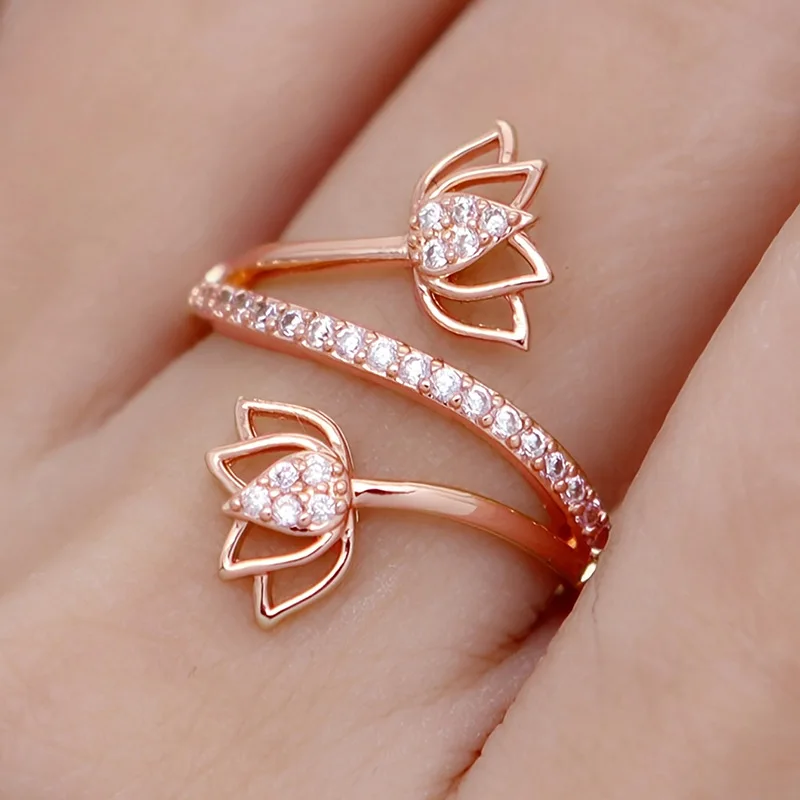 New High-end Water Lotus Elegant New Chinese Style Ring, Feminine Temperament, Lotus Forest Style Countryside Style Jewelry