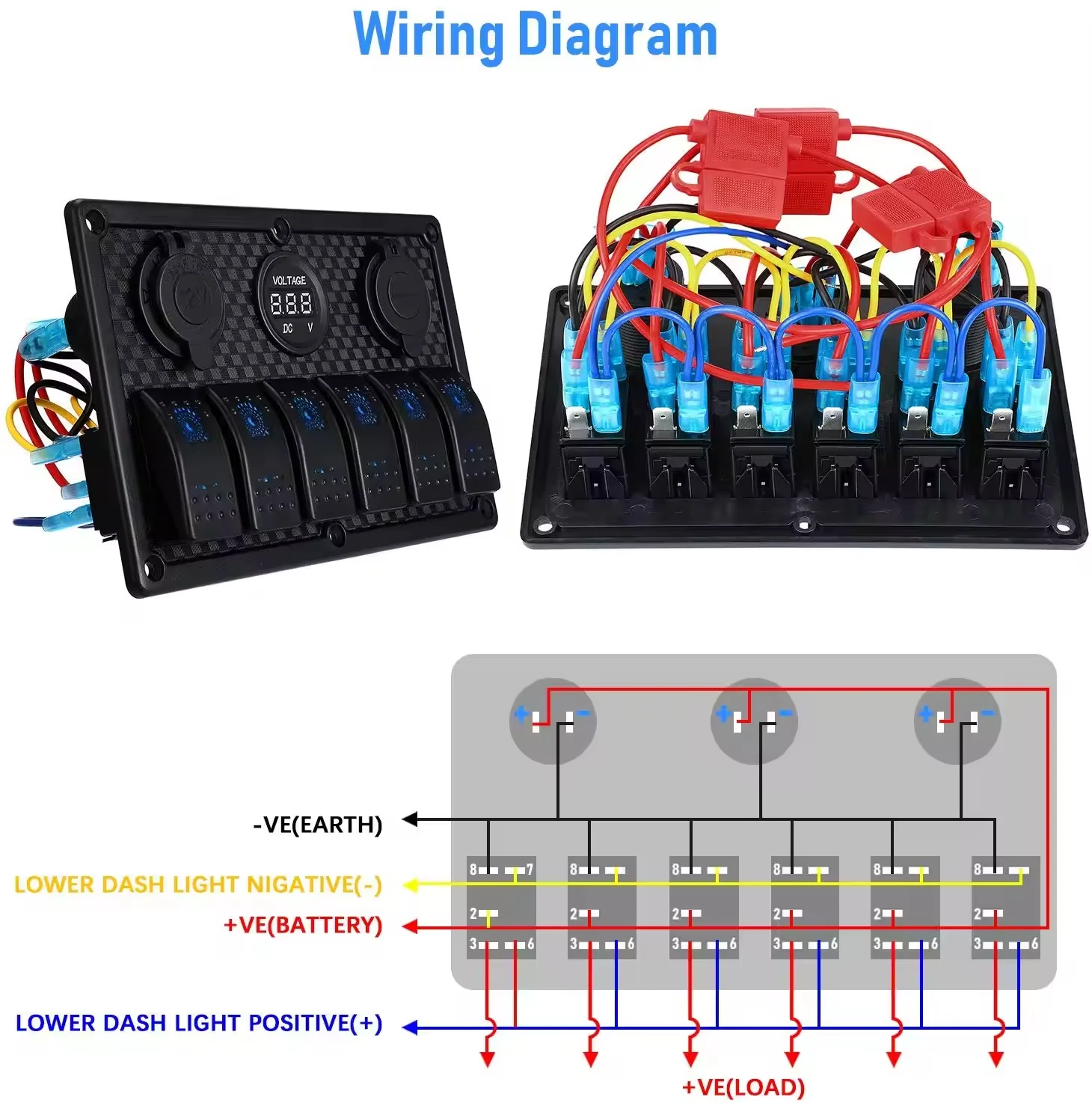 6 Gang Marine Boot Tuimelschakelaar Paneel + USB Lader Poort DC 12/24 V Socket Sigarettenaansteker voor Marine Boot Auto Vrachtwagen