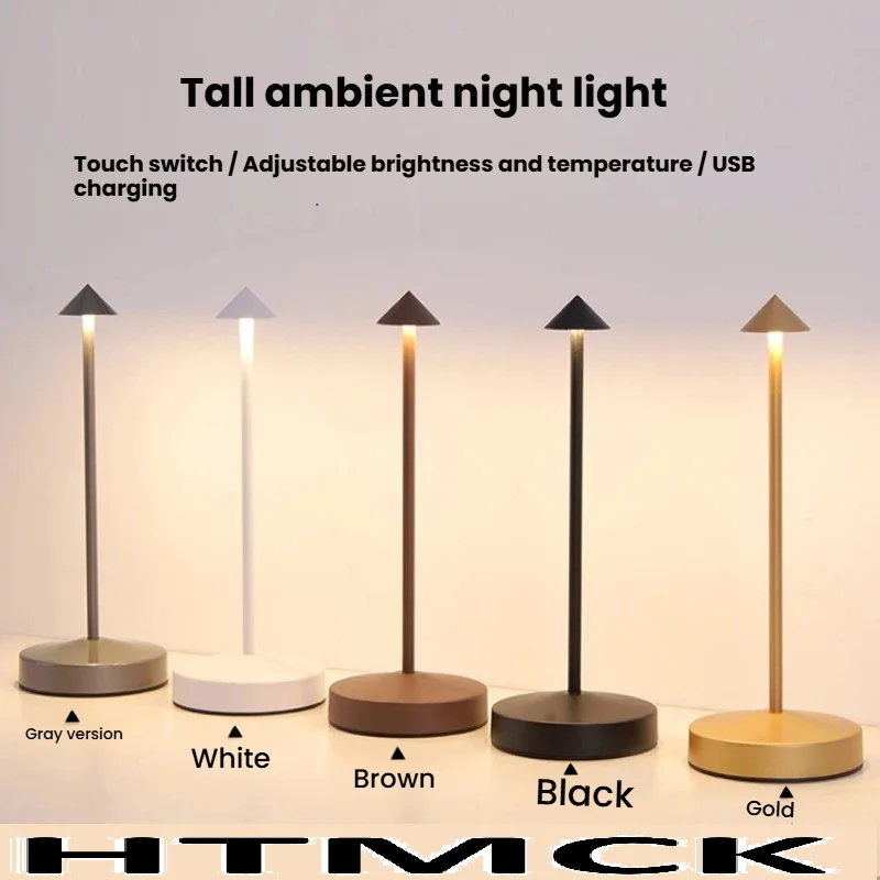 Rechargeable LED Table Lamp Touch Sensor Night Desk Lamp 3 Color Temperatures Stepless Dimming for Restaurant Hotel Bar Bedroom