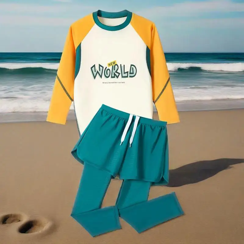 

Children Boy Sun UV Protection UPF 50+ Swimsuit Kids Long Sleeve Swimwear Kids Letter Print Bathing Suits
