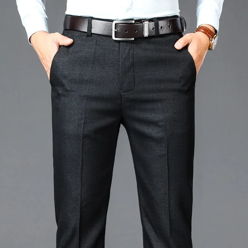 New Business Casual Suit Pants Men Solid High Waist Straight Office Formal Trousers Mens Classic Style Suit Long Pants Plus Size