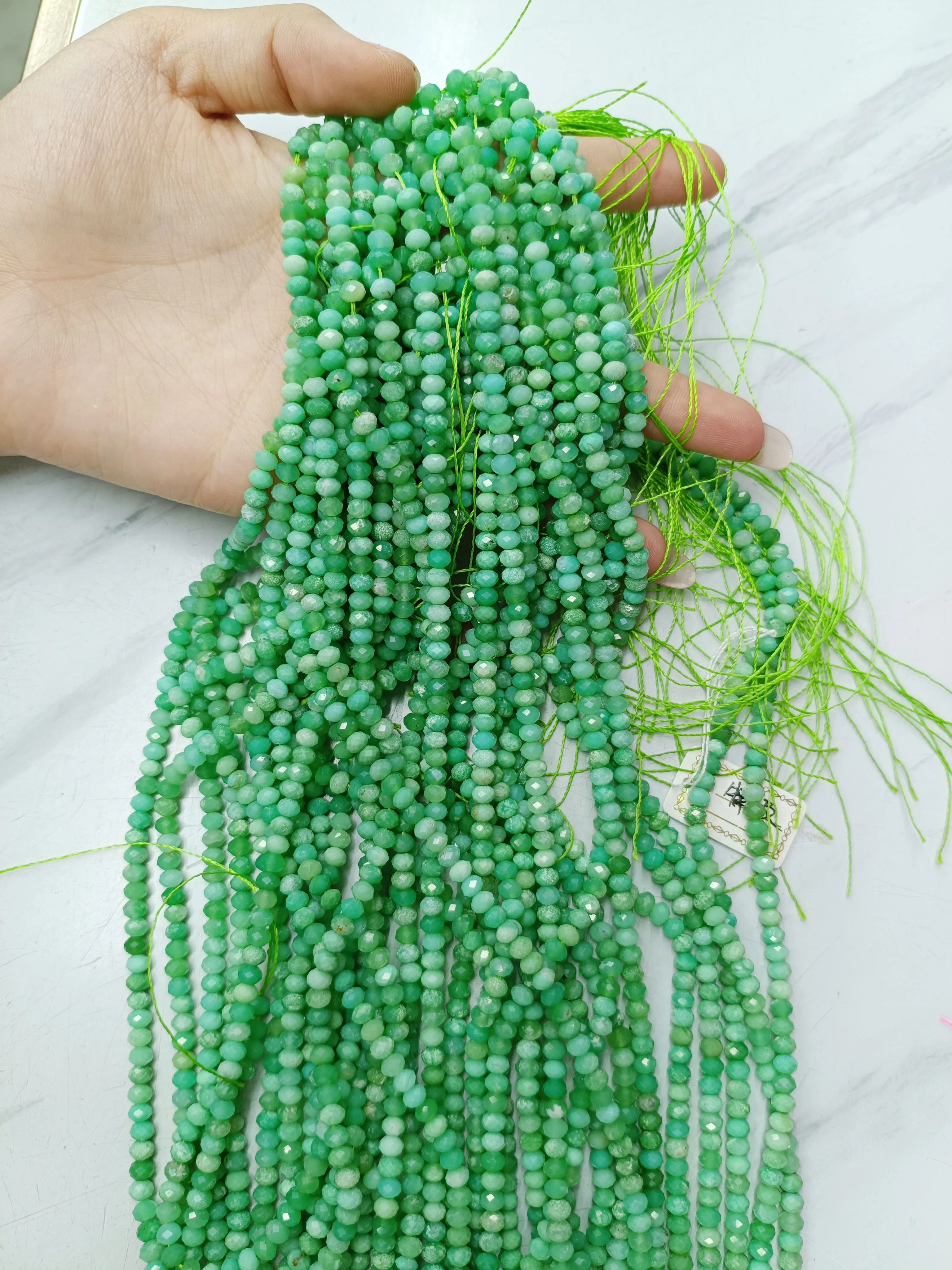 2 Strands  4X3MM-Natural Australian Chrysoprase Loosed Faceted Rondelle Beads