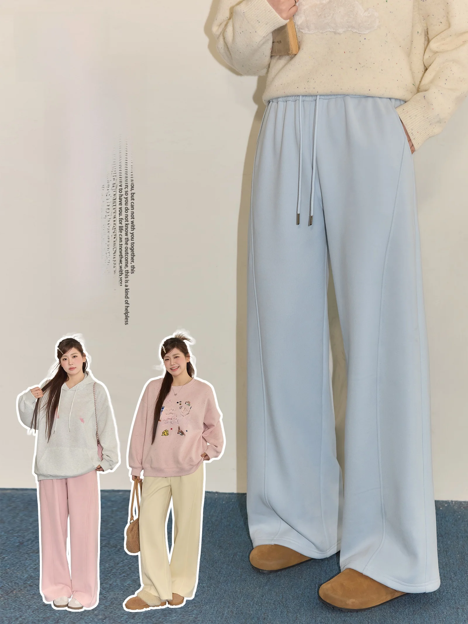 

plus Size Women's High Waist Wide Leg Pants Fce Lined Casual Loose Fit Dungarees Slimming Effect Korean Sle Trousers