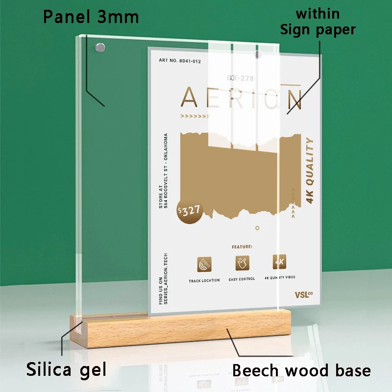 A4A5A6 wooden solid wood double-sided table card holder display board acrylic restaurant menu