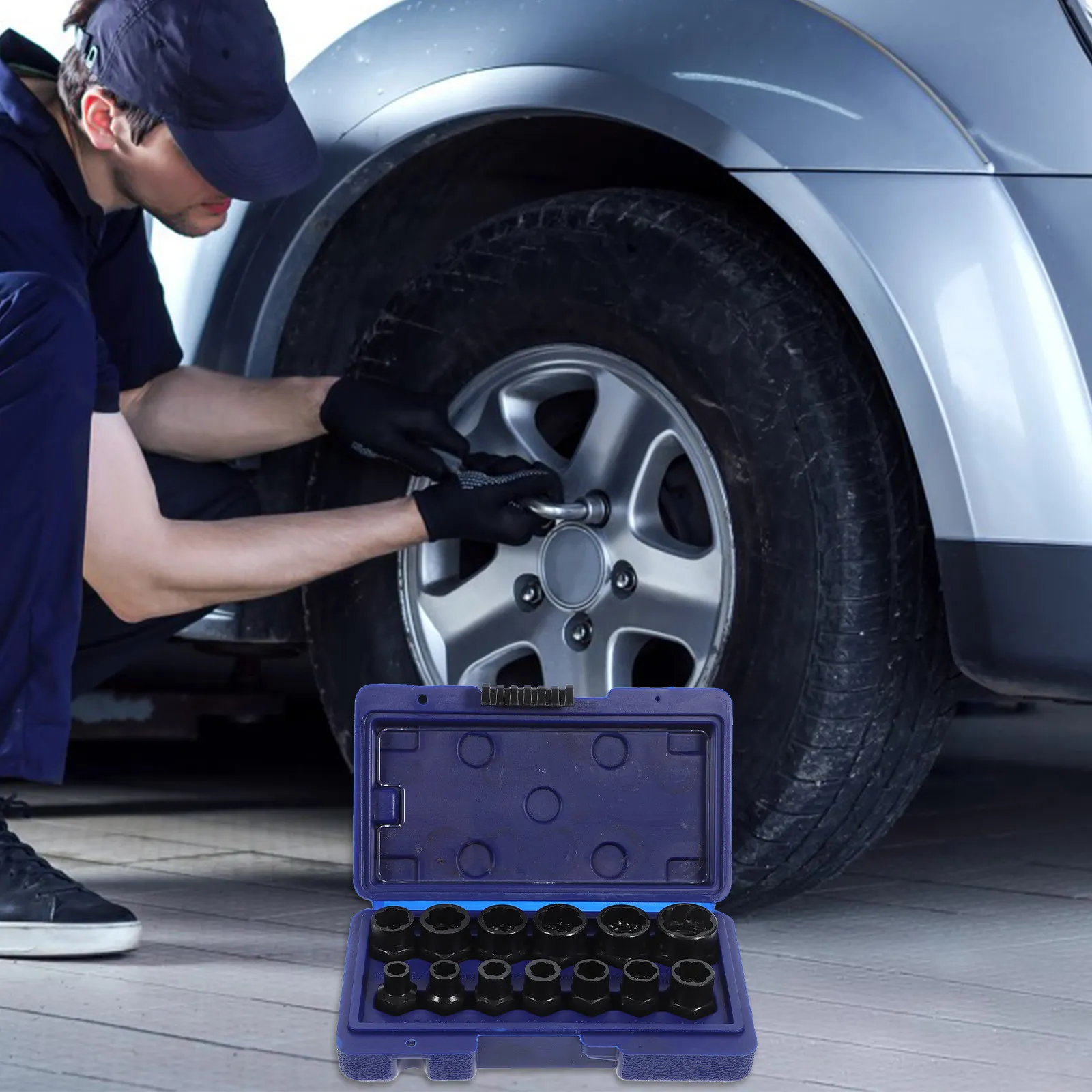1Set Lug Nut Remover Bolt Extractor Set Stripped Rust Damaged Bolt Nut Repair Tool High Durability Rust Resistant Wheel Lock