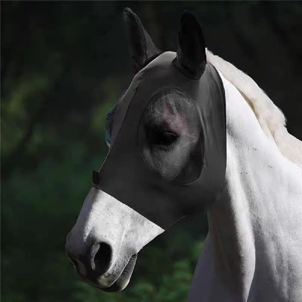 Summer Breathable Horse Mask Prevent Mosquitoes Sun Protection Horse Fly Mask Horse Protective Gear Elastic Comfortable