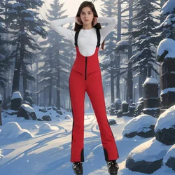 Ski One Piece Strap Pants New Women Outdoor Waterproof Elasticity Skiing Snow Pants Winter Warm Breathable Snowboard Trousers