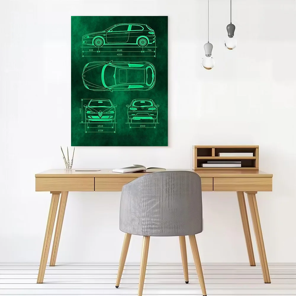 Romeo Car 147 2007 Blueprint Poster Canvas Wall Art Personalized Print Modern Painting Perfect Gift for Home Decor Items Bedroom