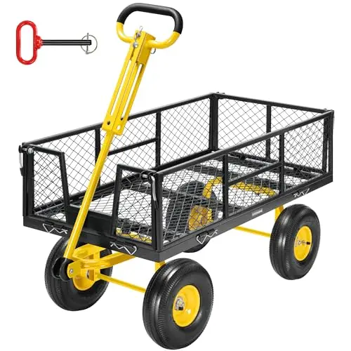 Steel Garden Cart Heavy Duty 900 LBS 4.5 Cu Ft Utility Wagon | Removable Sides, 10 inch Tire and Handle Attach to ATV