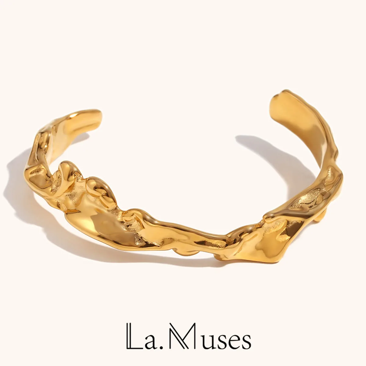 La. Muses Irregular Wrinkle Open Stainless Steel Women's Bracelet Waterproof Allergy Resistant Women's Jewelry Gift 2024 Fashion
