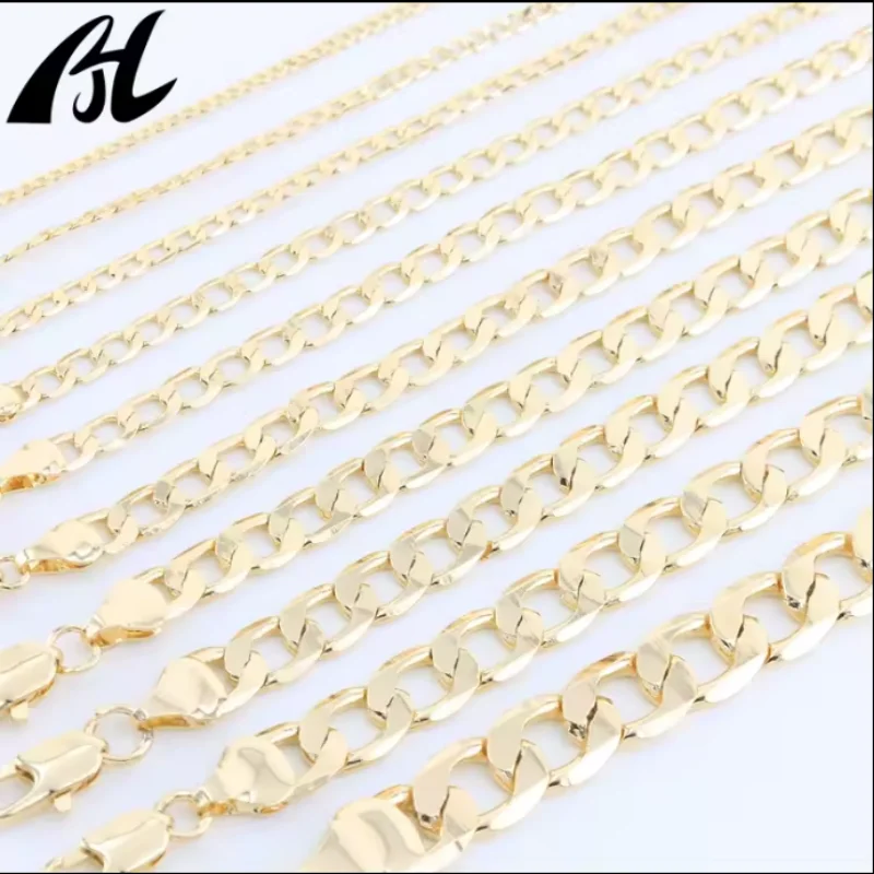 High Quality Multiple Width Length 14k18k Gold Plated Ferrero Cuban Link Chain Necklace for Men Women