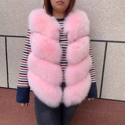 Natural genuine fox fur vest Pink popular real fur warm vest High quality women's autumn winter warm jacket Luxury fur coat